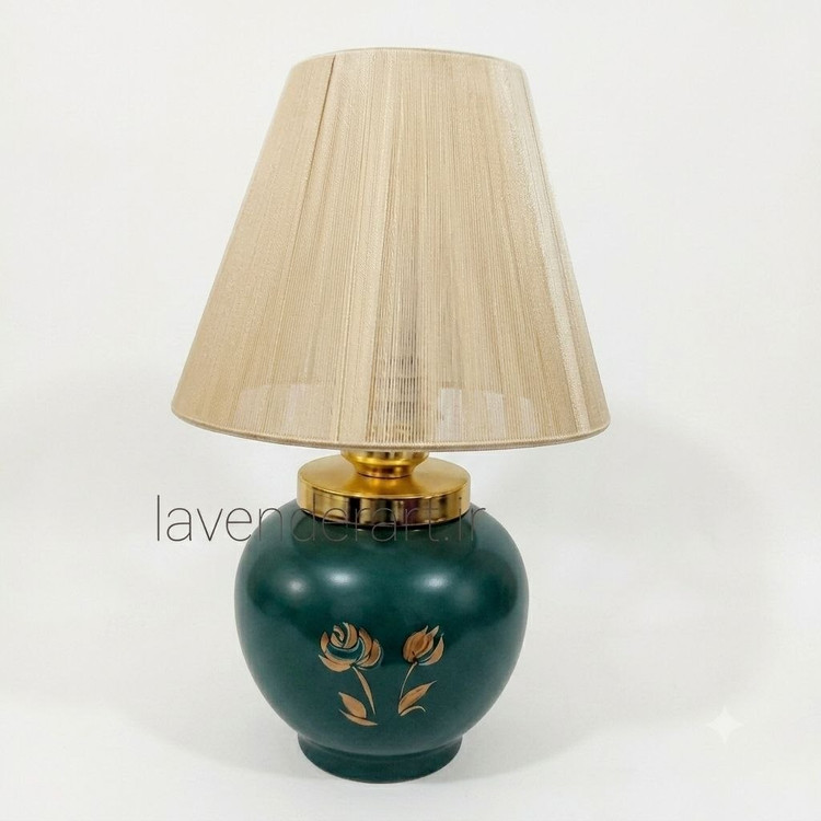 آباژور رومیزی مینیمال دکوری با نقاشی گل ارتفاع 43 سانتی متر پایه سفالی