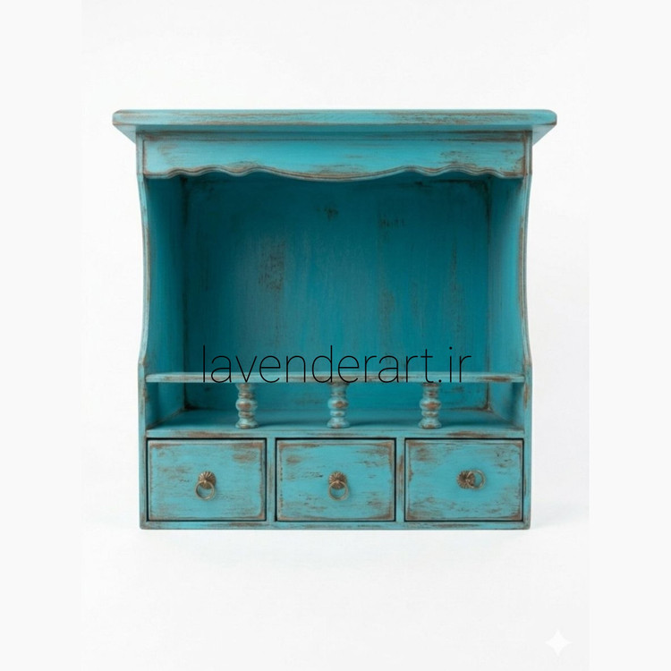 کنسول جا ادویه یا کافی بار یا شلف رومیزی یا استند چوبی خام دکوراتیو سه کشو ابعاد 40*40*16 سانتی متر