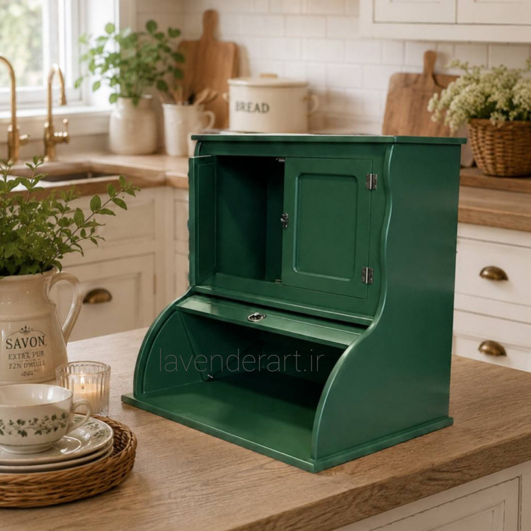 جانونی چوبی کرکره ای دکوراتیو ابعاد 42*35*37 سانتی متر ارگانایزر طرح کرکره ای ظرف نون چوبی