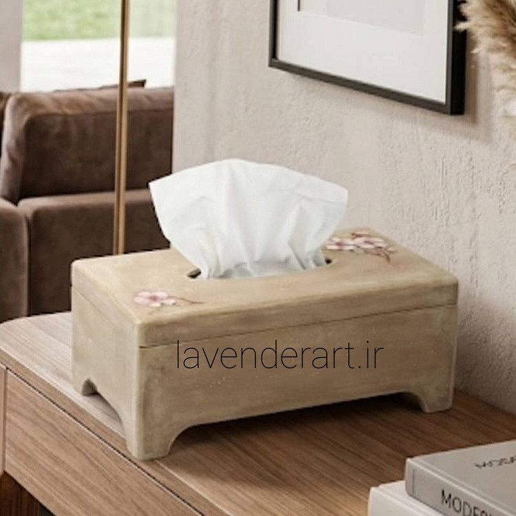 جعبه دستمال کاغذی چوبی طرح شکوفه گیلاس