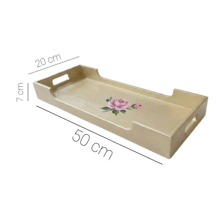 سینی چوبی پذیرایی با نقاشی رنگ روغن گل سرخ ابعاد 50*22 سانتی متر