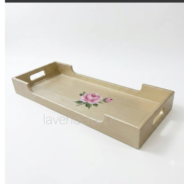 سینی چوبی پذیرایی با نقاشی رنگ روغن گل سرخ ابعاد 50*22 سانتی متر