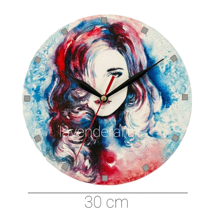 ساعت دیواری مینیمال مدرن چوبی طرح پرتره آبرنگی قطر 30 سانتی متر