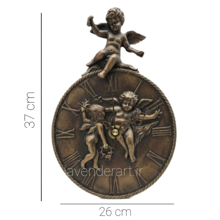 ساعت دیواری گرد کلاسیک و لوکس پلی استر طرح فرشتگان بالدار ابعاد 26*37 سانتی متر