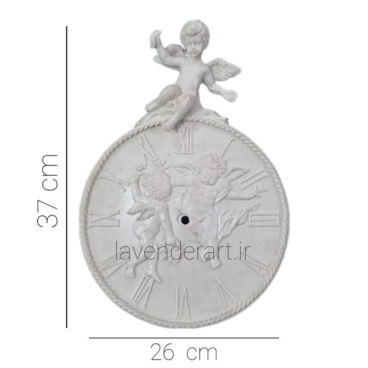 ساعت دیواری گرد کلاسیک و لوکس پلی استر خام طرح فرشتگان بالدار ابعاد 26*37 سانتی متر