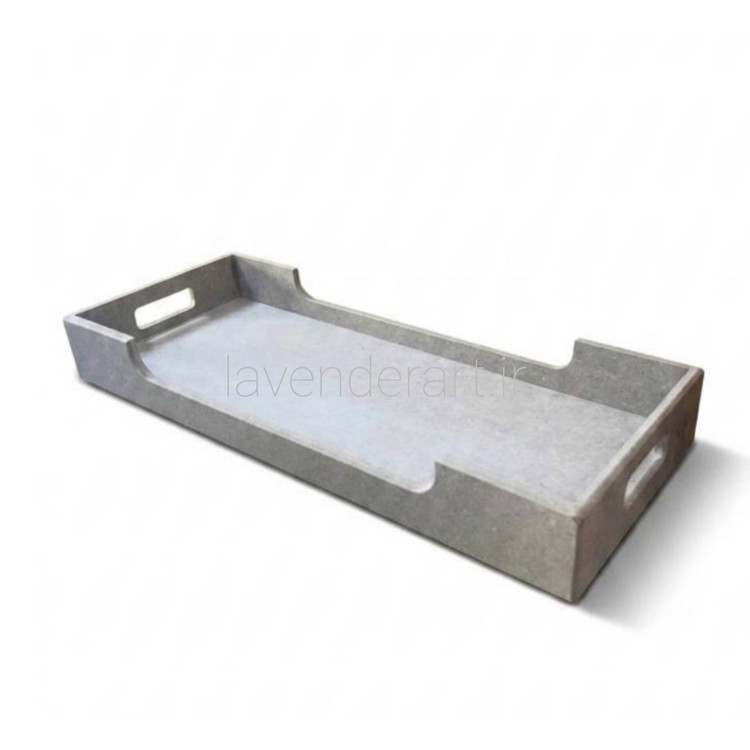 سینی مستطیل چوبی پذیرایی با دکوپاژ ضدآب گل های سفید ابعاد 50*20 سانتی متر