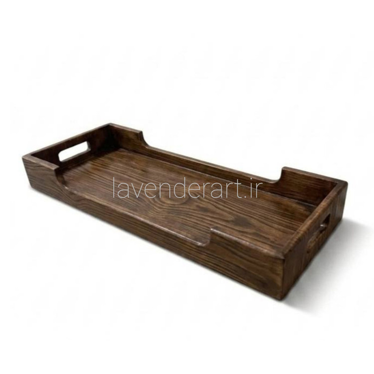 سینی مستطیل چوبی پذیرایی با دکوپاژ ضدآب گل های سفید ابعاد 50*20 سانتی متر