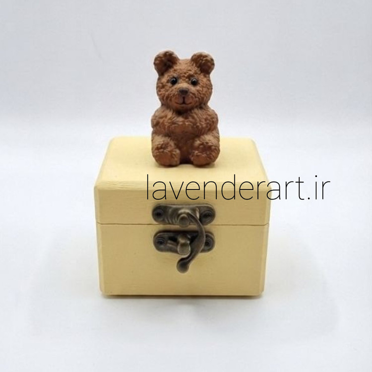 جعبه چوبی کوچک فانتزی با خرس تدی ولنتاینی برجسته ابعاد 11*7*7 سانتی متر