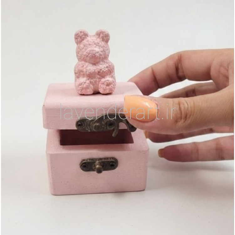 جعبه چوبی کوچک فانتزی با خرس تدی ولنتاینی برجسته ابعاد 11*7*7 سانتی متر