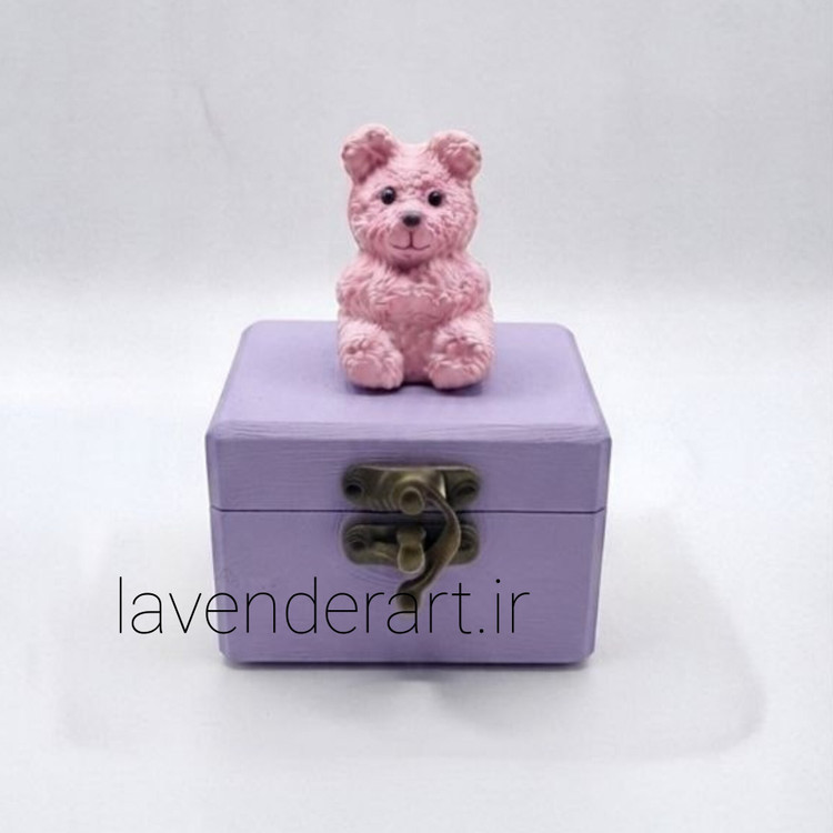 جعبه چوبی کوچک فانتزی با خرس تدی ولنتاینی برجسته ابعاد 11*7*7 سانتی متر