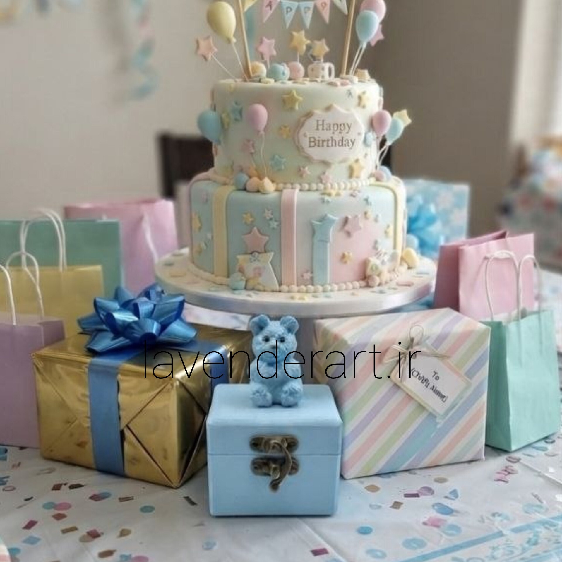 جعبه چوبی کوچک فانتزی با خرس تدی ولنتاینی برجسته ابعاد 11*7*7 سانتی متر