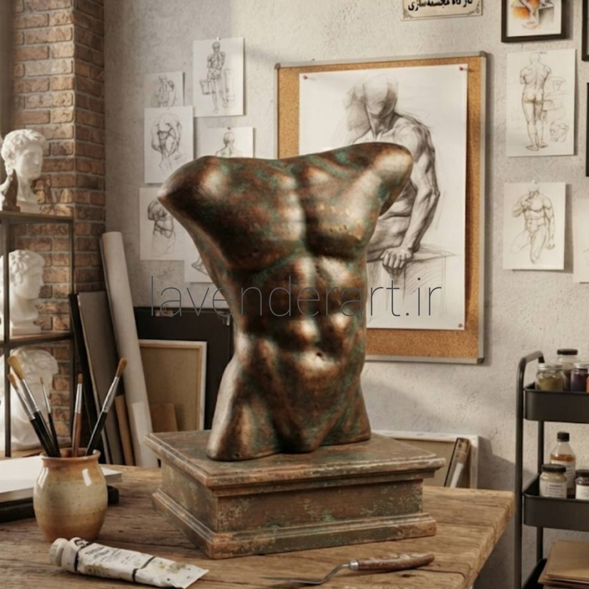مجسمه رومیزی پلی استر مدرن و مینیمال نیم تنه آناتومی بدن ابعاد 26*20 سانتی متر