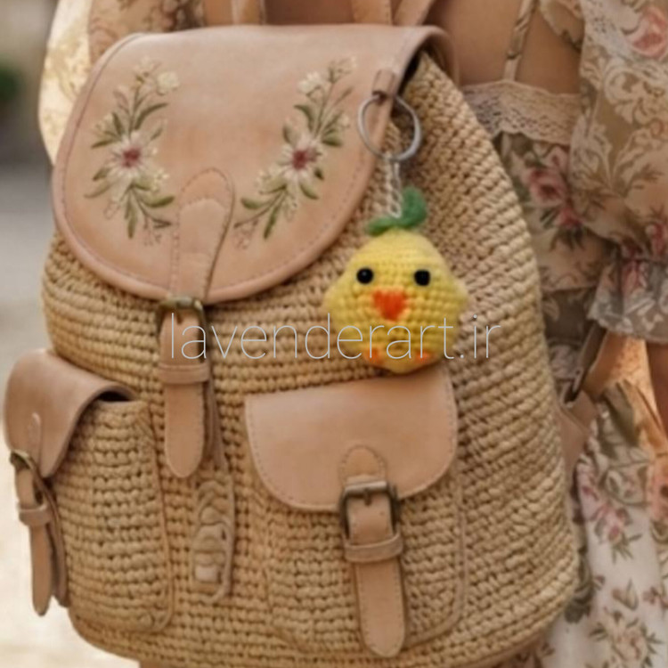 آویز کیف یا جاکلیدی یا جاسوئیچی عروسک بافتنی فانتزی جوجه طلایی ارتفاع 12 سانتی متر