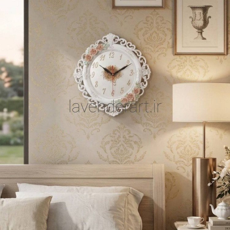 ساعت دیواری کلاسیک و لوکس پلی استر مدل فلاور ابعاد 35*37 سانتی متر