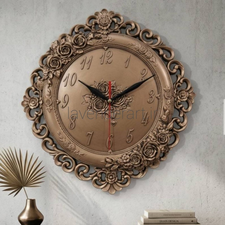 ساعت دیواری کلاسیک و لوکس پلی استر مدل فلاور ابعاد 35*37 سانتی متر