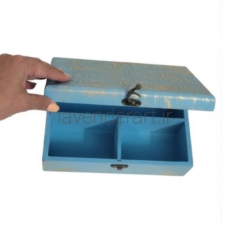 جعبه چوبی تی بگ متوسط قفل دار 3 قسمتی ابعاد 23*15*8 سانتی متر