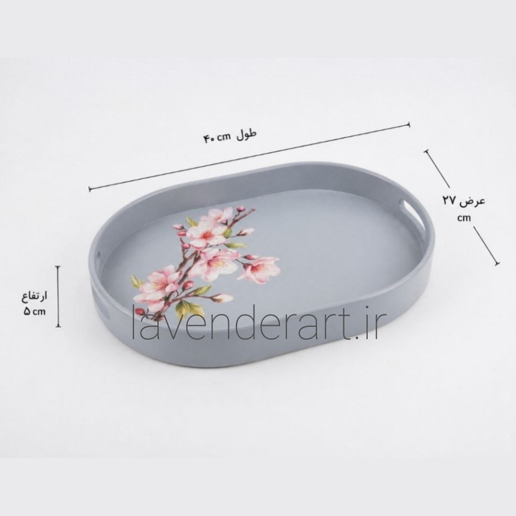 سینی چوبی پذیرایی با دکوپاژ ضدآب طرح شکوفه هلو ابعاد 40*27 سانتی متر