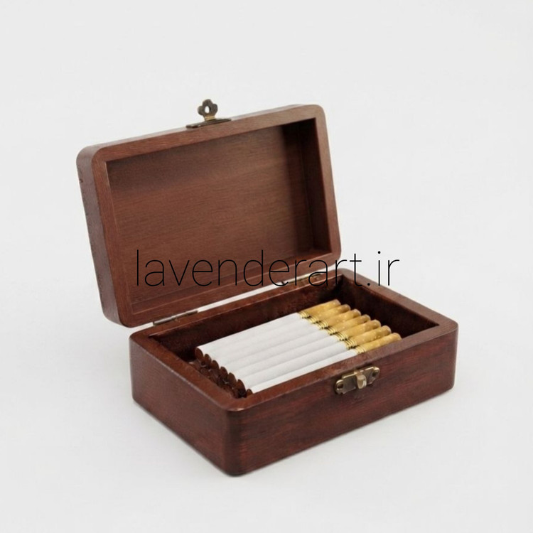 جعبه سیگار چوبی کوچک قفل دار فانتزی طرح بوسه عاشقانه ابعاد 13*8*5 سانتی متر