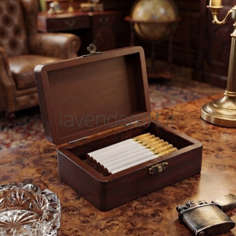 جعبه سیگار چوبی کوچک قفل دار فانتزی طرح بوسه عاشقانه ابعاد 13*8*5 سانتی متر