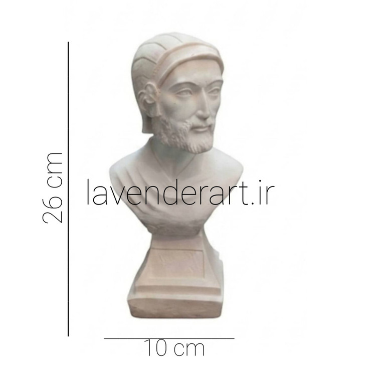 پایه آباژور یا مجسمه رومیزی دکوری تندیس نیمتنه دکوراتیو کوروش کبیر پلی استر خام ارتفاع 26 سانتی متر