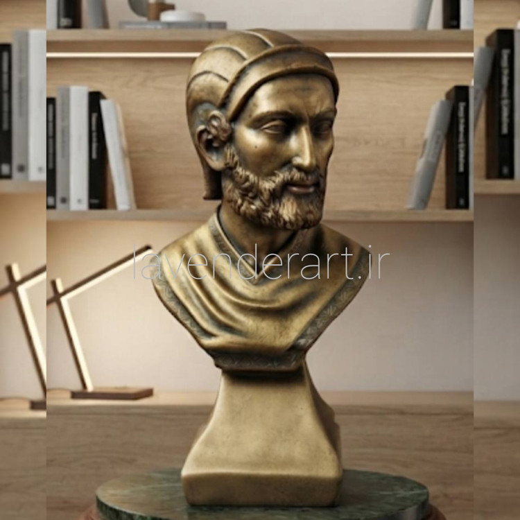 پایه آباژور یا مجسمه رومیزی دکوری تندیس نیمتنه دکوراتیو کوروش کبیر پلی استر خام ارتفاع 26 سانتی متر