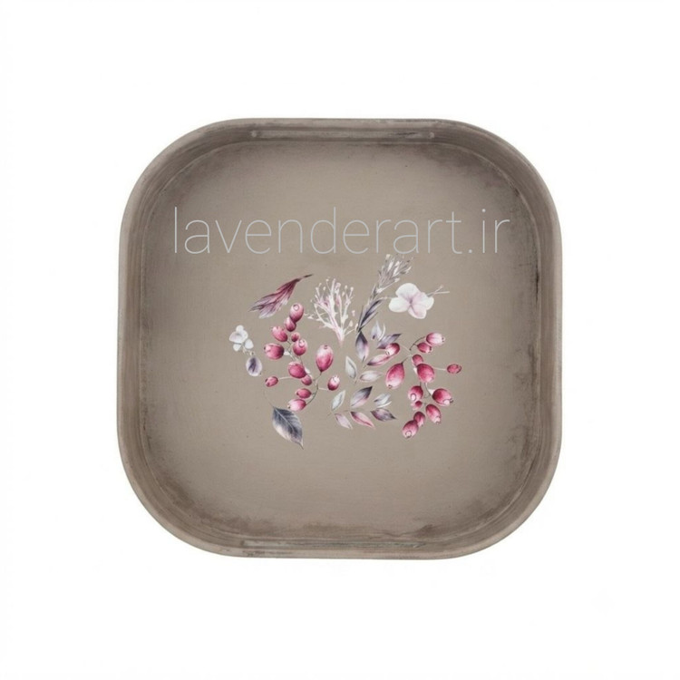 سینی چوبی ام دی اف پذیرایی با دکوپاژ ضدآب طرح گل ابعاد 23*23 سانتی متر