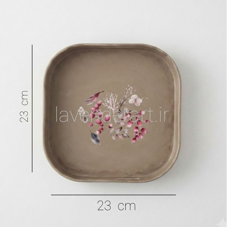 سینی چوبی ام دی اف پذیرایی با دکوپاژ ضدآب طرح گل ابعاد 23*23 سانتی متر