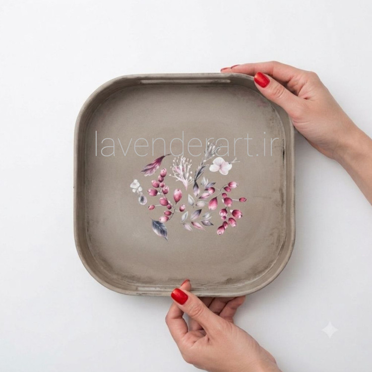 سینی چوبی ام دی اف پذیرایی با دکوپاژ ضدآب طرح گل ابعاد 23*23 سانتی متر