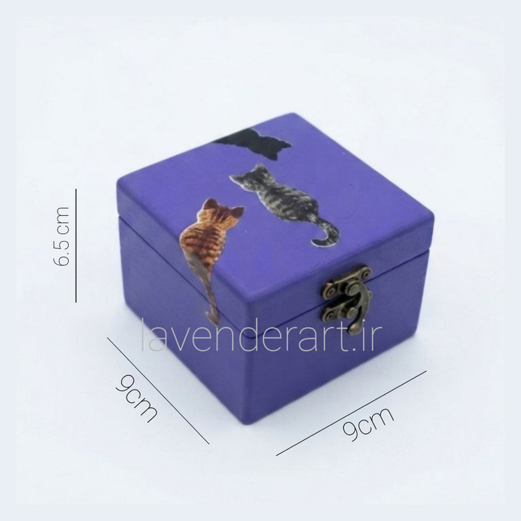 جعبه چوبی کوچک قفل دار فانتزی طرح گربه ابعاد 9*9*6.5 سانتی متر