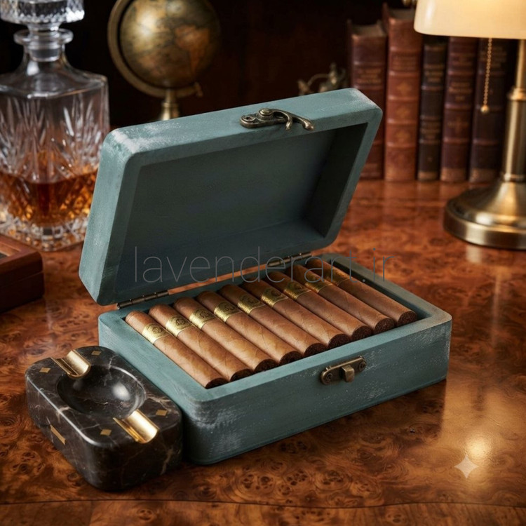 جعبه سیگار چوبی ام دی اف کوچک قفل دار کلاسیک طرح قاب ابعاد 13*8*5 سانتی متر