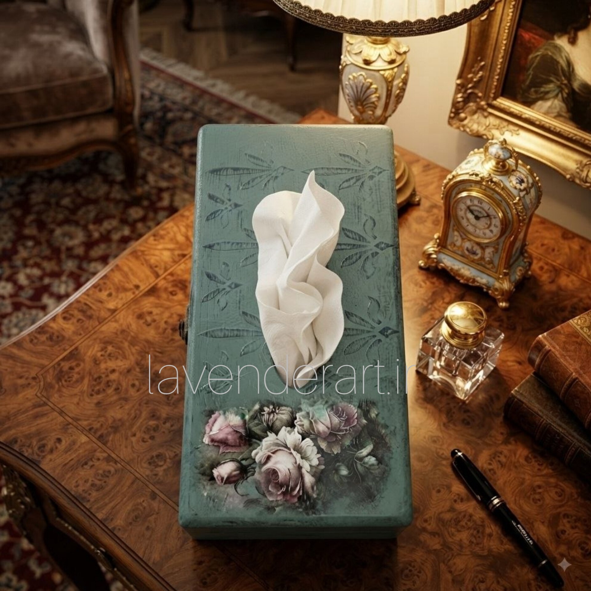 جعبه دستمال کاغذی چوبی ام دی اف طرح باغ گل