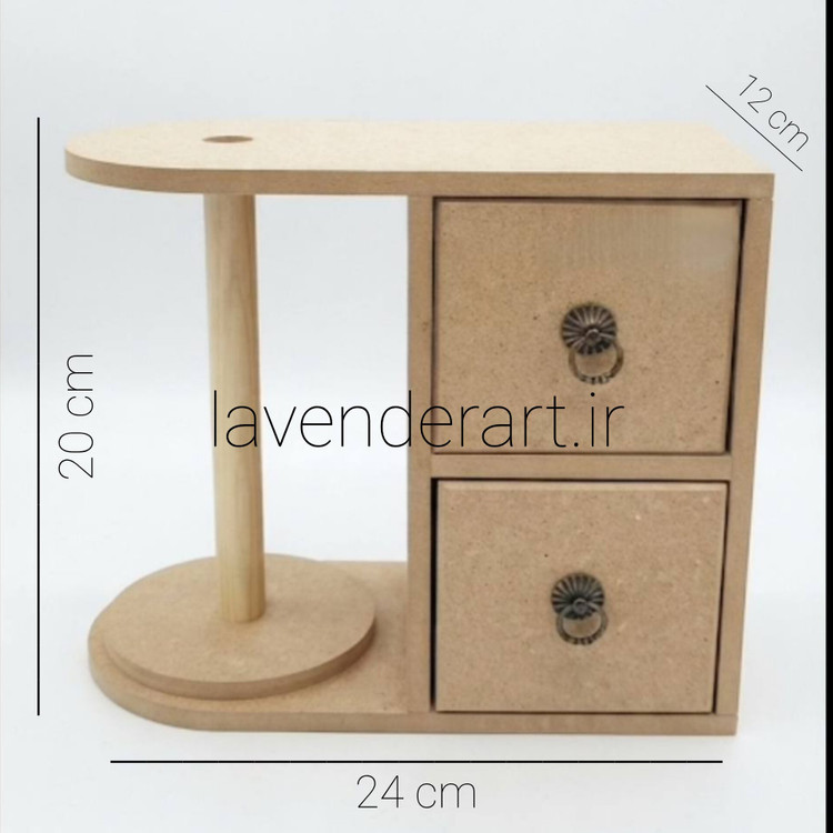 بیس خام MDF جادستمال کاغذی رولی ام دی اف چوبی خام دو کشو ابعاد 20*24 سانتی متر پایه رول دستمال آشپزخانه یا استند دستمال کاغذی رولی