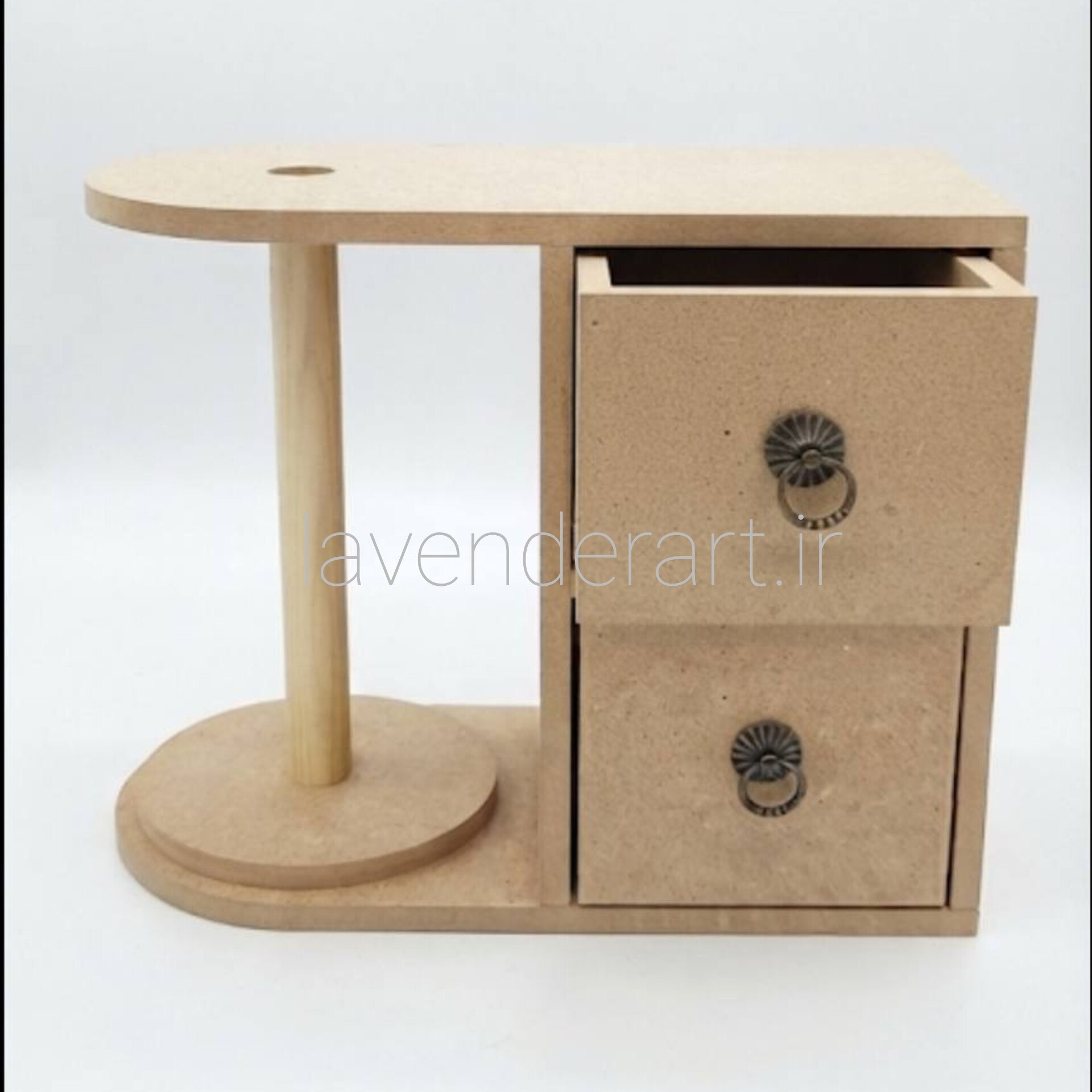 بیس خام MDF  جادستمال کاغذی رولی ام دی اف چوبی خام دو کشو ابعاد 20*24 سانتی متر پایه رول دستمال آشپزخانه یا استند دستمال کاغذی رولی