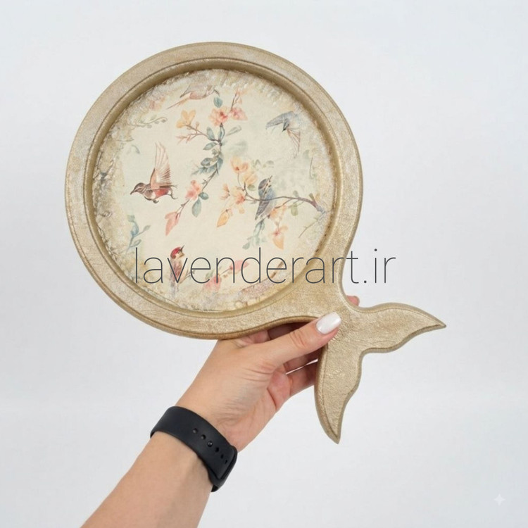 تخته یا سینی سرو ماهی چوبی ام دی اف با دکوپاژ شاخه و پرنده