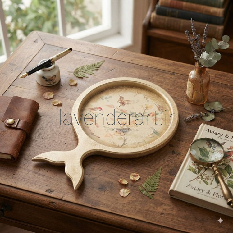 تخته یا سینی سرو ماهی چوبی ام دی اف با دکوپاژ شاخه و پرنده