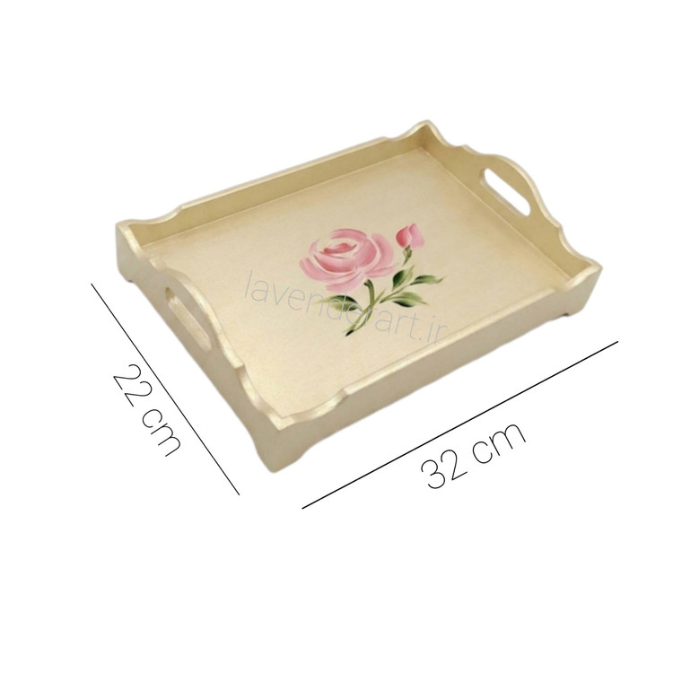 سینی چوبی ام دی اف پذیرایی با نقاشی رنگ روغن گل سرخ ابعاد 32*22 سانتی متر