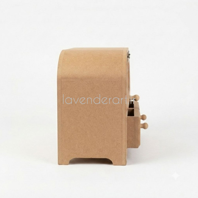 بیس خام MDF جانونی ام دی اف چوبی حصیری خام دکوراتیو دو کشو و یک باکس در دار ابعاد 34*20*51 سانتی متر ارگانایزر ظرف نون چوبی