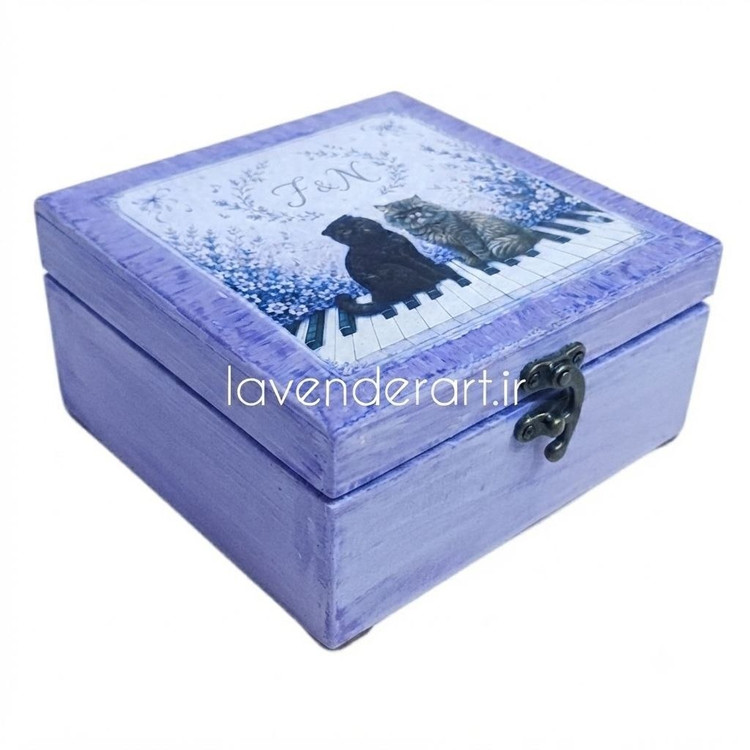 جعبه چوبی ام دی اف کوچک قفل دار فانتزی طرح گربه ابعاد 9*15*15 سانتی متر