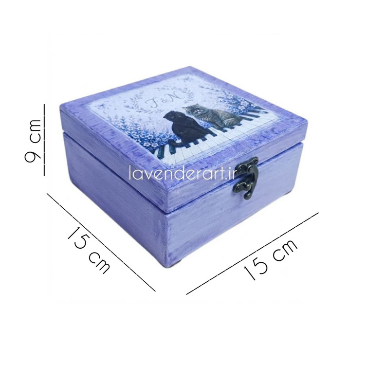 جعبه چوبی ام دی اف کوچک قفل دار فانتزی طرح گربه ابعاد 9*15*15 سانتی متر