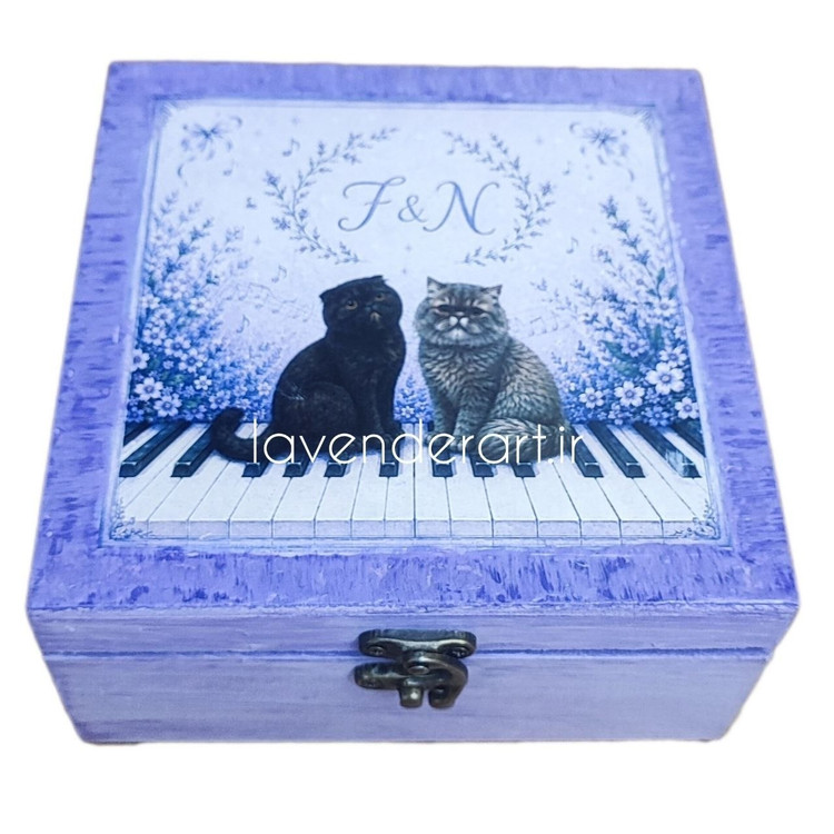 جعبه چوبی ام دی اف کوچک قفل دار فانتزی طرح گربه ابعاد 9*15*15 سانتی متر