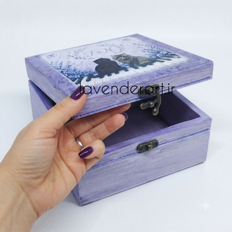 جعبه چوبی ام دی اف کوچک قفل دار فانتزی طرح گربه ابعاد 9*15*15 سانتی متر