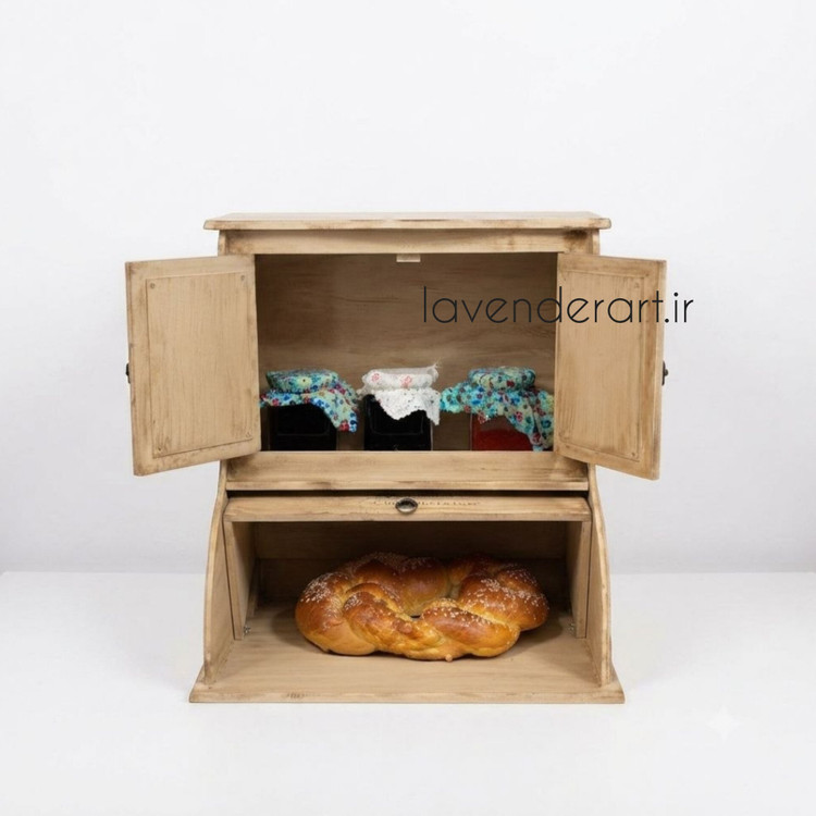 جانونی چوبی ام دی اف کرکره ای دکوراتیو طرح خرگوش وینتیج ابعاد 42*35*37 سانتی متر ارگانایزر طرح کرکره ای ظرف نون چوبی
