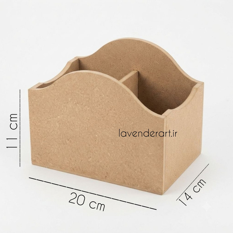 بیس خام MDF جاقاشقی چوبی ام دی اف جای کفگیر، کارد و چنگال، براش و قلمو، جاقلمی رومیزی ابعاد 14*20*11 سانتی متر