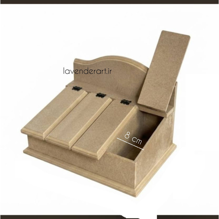 بیس خام MDF جعبه قاشق و کارد و چنگال رومیزی یا جعبه تی بگ و دمنوش ابعاد 37*31*27 سانتی متر جعبه تیبگ