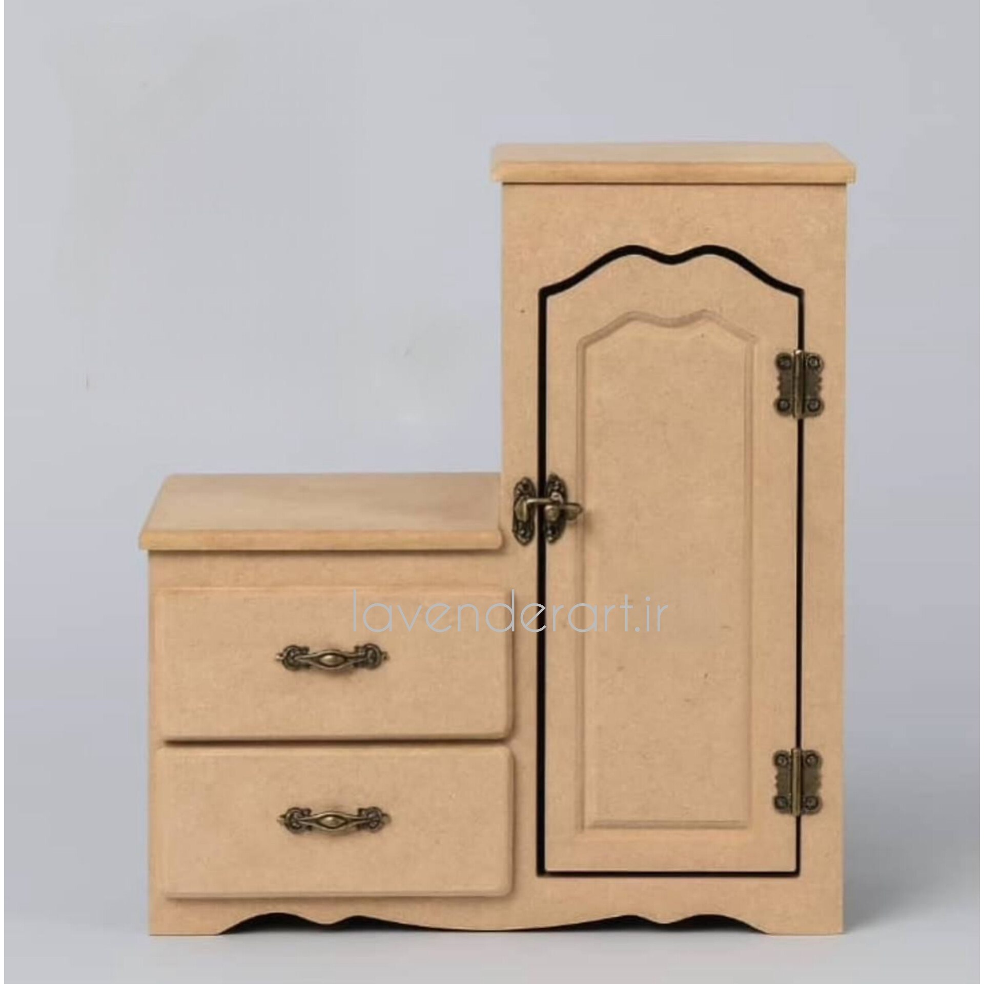 بیس خام MDF کمد کشودار کوچک رومیزی یا کمد باربی یا کمد مینیاتوری چوبی ام دی اف خام