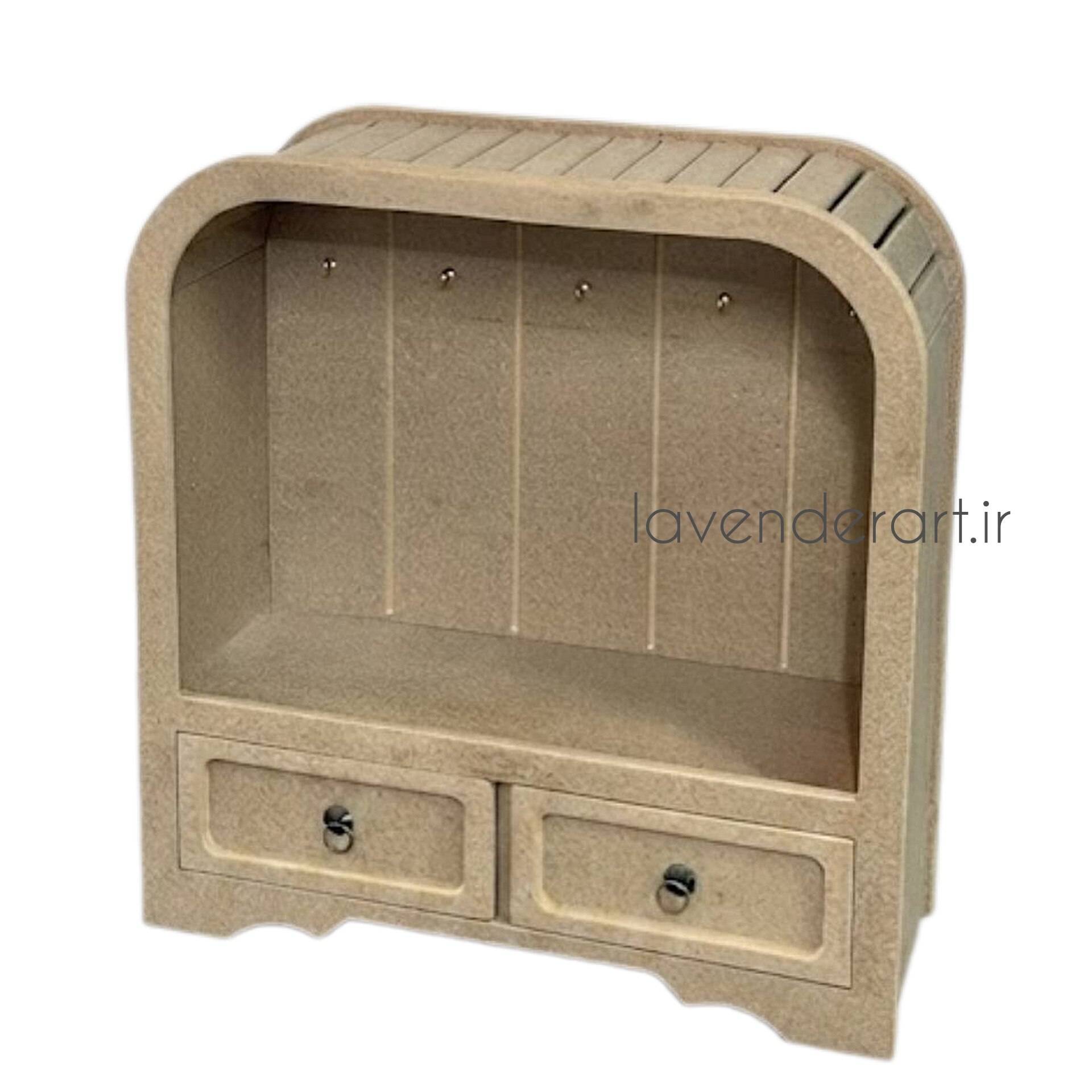 بیس خام MDF  کنسول جا ادویه یا کافی بار یا شلف رومیزی یا استند ام دی اف چوبی خام دکوراتیو دو کشو ابعاد 49*46*16 سانتی متر