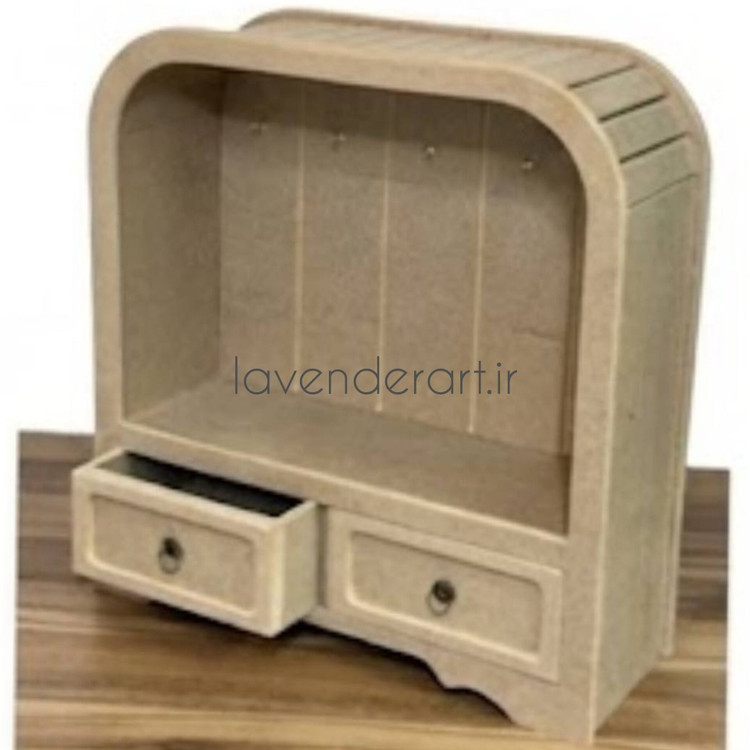 بیس خام MDF کنسول جا ادویه یا کافی بار یا شلف رومیزی یا استند ام دی اف چوبی خام دکوراتیو دو کشو ابعاد 49*46*16 سانتی متر