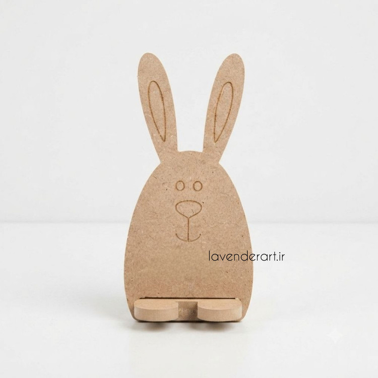 بیس خام MDF هولدر پایه نگهدارنده گوشی یا استند رومیزی موبایل و تبلت طرح خرگوش چوبی ام دی اف خام