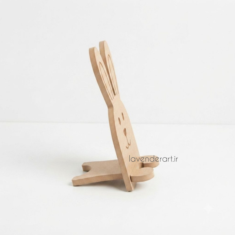 بیس خام MDF هولدر پایه نگهدارنده گوشی یا استند رومیزی موبایل و تبلت طرح خرگوش چوبی ام دی اف خام