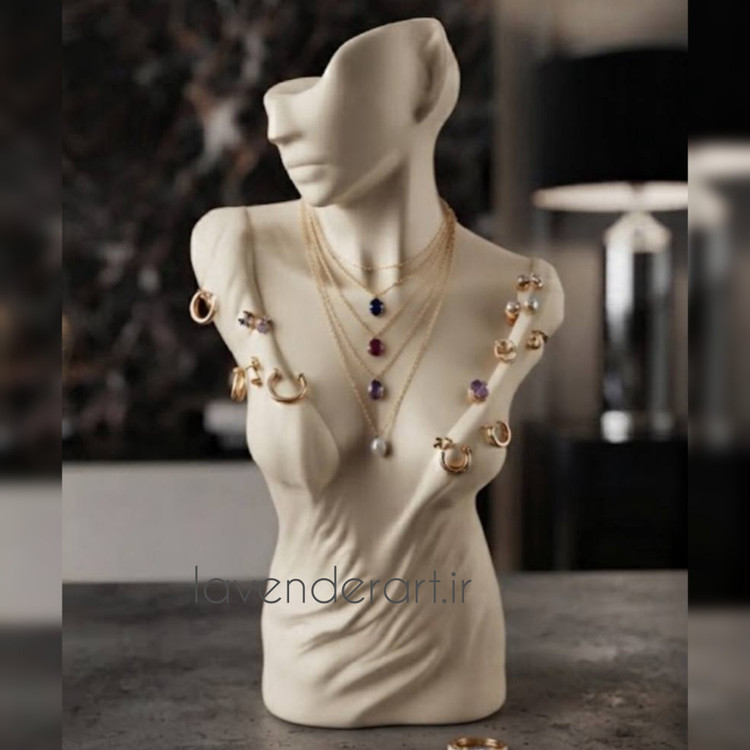 استند نیم تنه جاجواهری اکسسوری مانکن نیم رخ ملیس پلی استر ابعاد 33*20 سانتی متر